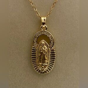 Gold Virgin Mary Guadeloupe Pendant Necklace